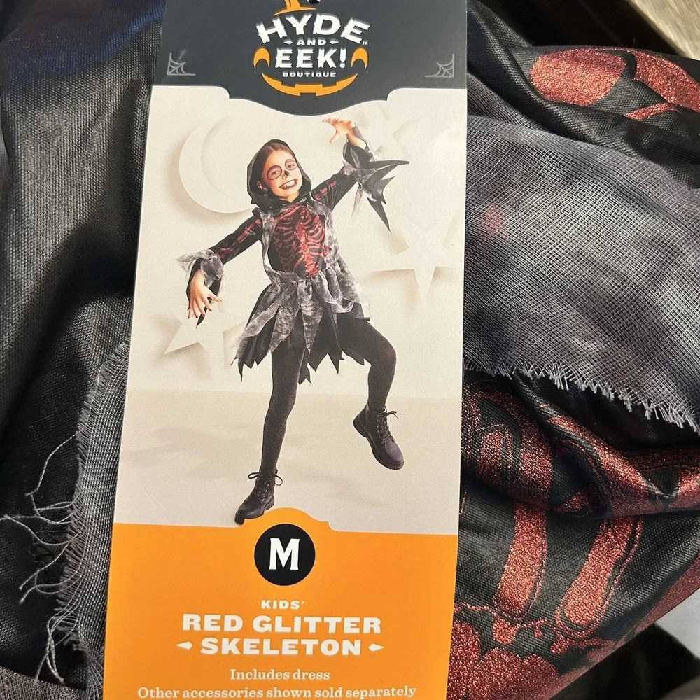 Girls Hyde & Eek Red Glitter SKELETON Dress Halloween Costume Medium 8 New